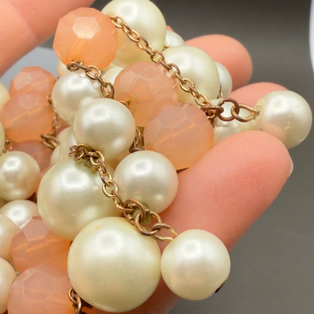 Vintage Faux Pearl Peach Beaded Stretch Bracelet READ - Picture 14 of 14